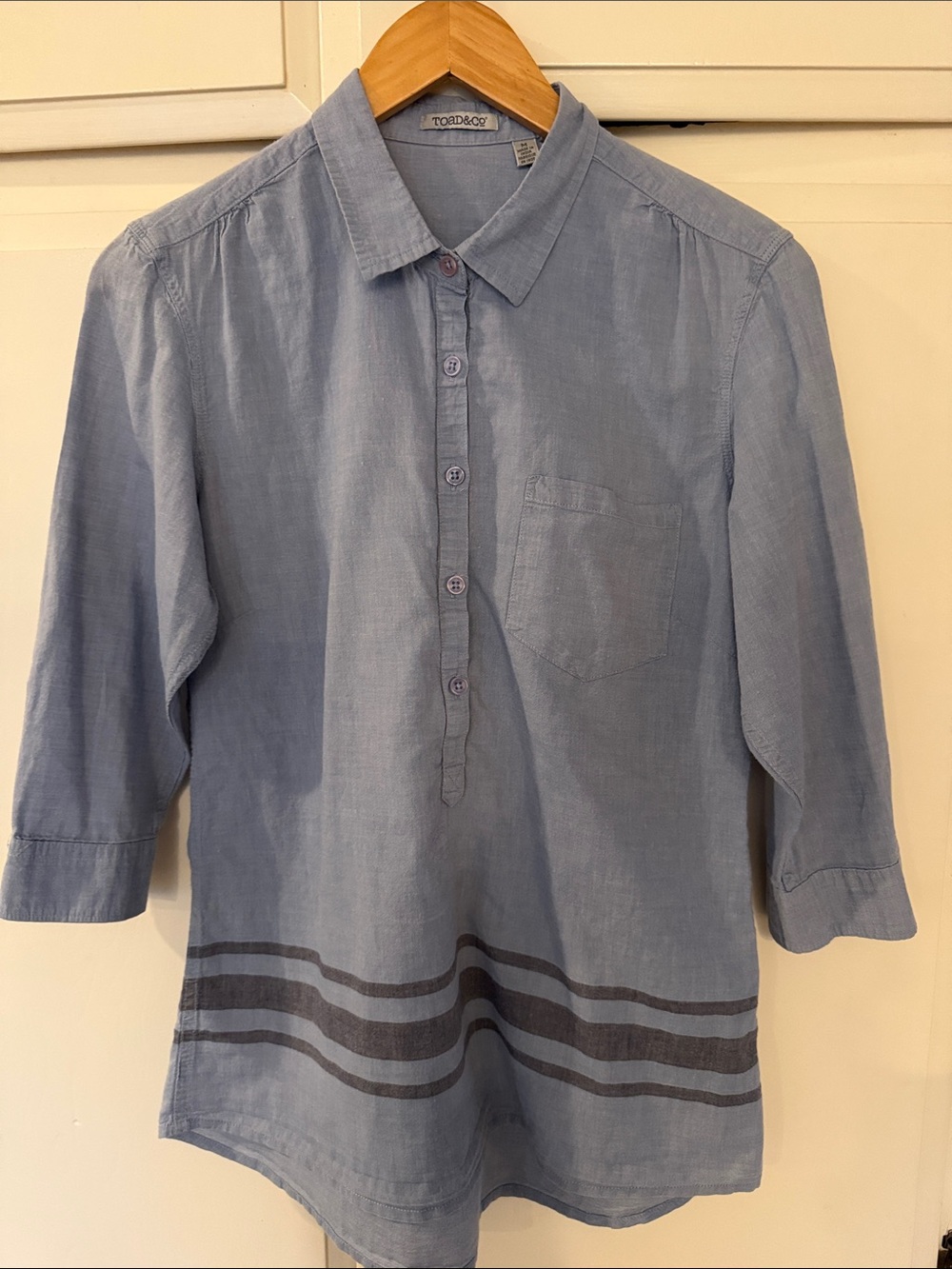 Toad&Co Light Blue Tunic with Navy Hem Stripes